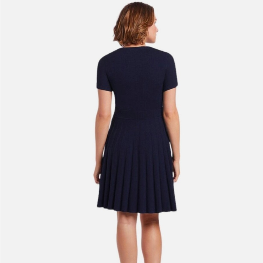 NWT Draper James Navy Nassau Blue Crew Neck A-Line Sweater Dress Small New - Picture 2 of 12